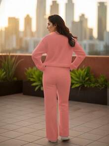Conjunto De Dos Piezas Set De Suéter De Mangas Largas  Y Pantalón - salmón - Ver 3
