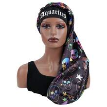 1PC Skull Printed Constellation Women'S Elegant Sleep Cap - Soft Breathable Satin Night Hat With All-Season Comfort For Women, Machine Washable Hair Cover For Women Loc Cap Bonnet Extra Long Braid Shower Cap - Black - View 17
