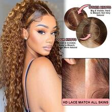 Uveous 200% Density 34 Inch Deep Curly HD Lace Frontal Wig Transparent 13x4 99J Burgundy Curly Lace Front Wigs Red Colored Deep Wave Human Hair Wigs - SP4/27 - 查看 5