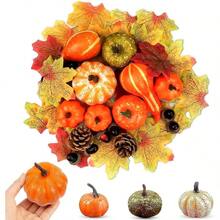 Calabazas Decorativas de Halloween, 50 Piezas Decoracin de Otoo con Pias y Hoja Arce, Calabaza Decorativa Artificiales para Halloween, Accin de Gracias, Decoracin de Hogar y Fiestas - inicial - Ver 2