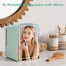 iceBlue LED Mirror Skincare Refrigerator- 4L Mini Fridge For Makeup & Drinks - Car/Home Portable Cooler