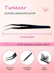 60片C型卷翘自粘单根假睫毛套装，8-16毫米，精致轻盈，DIY睫毛嫁接套装，含镊子和睫毛夹，无需胶水，分段式假睫毛，尖头假睫毛 - 黑色 - 查看 6