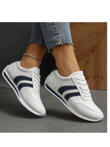 女士休闲户外运动鞋，几何图案运动针织系带运动鞋，适合居家及所有季节穿着