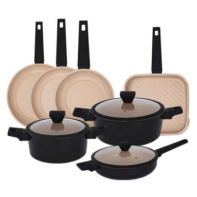 Gr8 Home Casamema Black 10 Pcs Forged Carbon Steel Non Stick Marble Saucepan Cookware Set