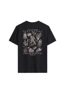 New Summer Women's Simple Cute Marine Life Print Casual Holiday Style Loose Versatile Round Neck White Short Sleeve T-Shirt Fashionable Daily Tops Suitable For Daily Wear On Holiday. Graphic T-Shirts Women's Pink Top - 黑色 - 查看 5