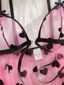 2pcs Women's Sexy Floral Mesh Robe Set, Front Tie Bow Decor Lingerie Set - Purple - View 6