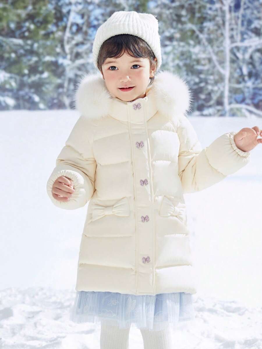Balabala Áo khoác lông vũ dài cho bé gái tuổi teen, mùa đông 2025 Áo khoác dày ấm áp - Màu trắng sữa - Xem 1