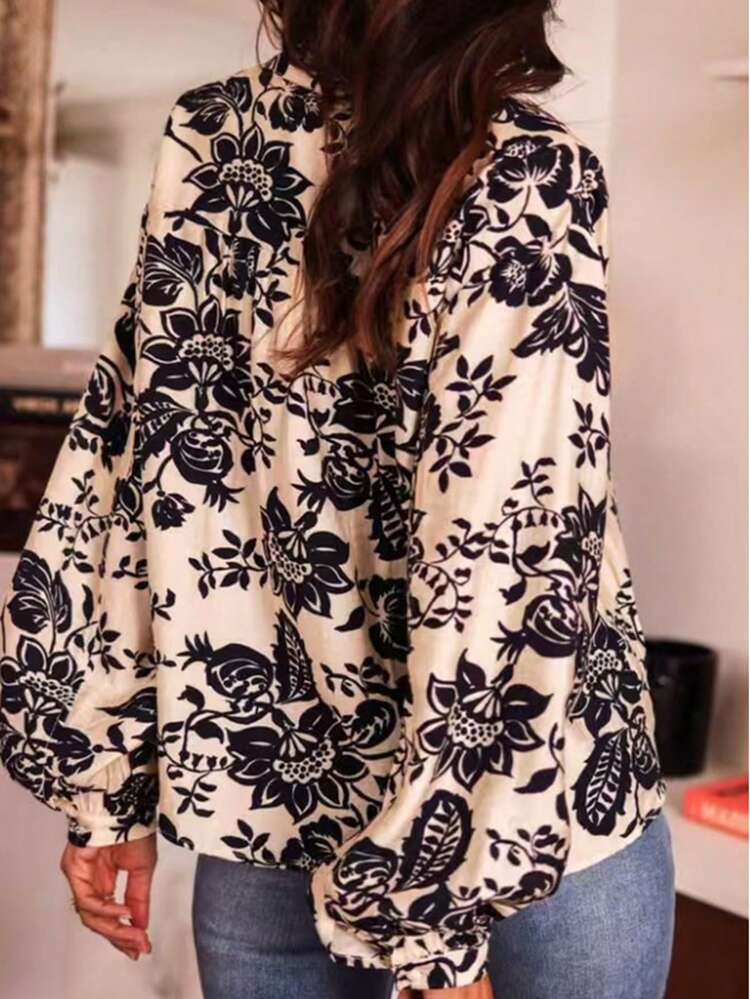 Women's Casual Bohemian Style Floral Print Long Sleeve Shirt, Soft And Skin-Friendly, Breathable And Not Stuffy, Suitable For Vacation, Daily Outings, Dates, Casual Gatherings And Other Outfits - Multicolor - View 4