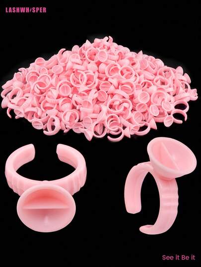 1 Set Disposable Eyelash Glue Rings, Suitable For Eyelash Extensions; Mini Divided Glue Fixing Rings, Suitable For Voluminous Lashes; Tattoo Pigment Cups, Suitable For Eyebrow, Lip And Eyeliner Microblading (50/100/200/300/400/500pcs)