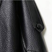 Áo khoác da nữ dáng rộng mùa thu đông, áo khoác mô tô thời trang đường phố, màu trơn với túi khóa kéo màu đen. - màu đen - Xem 10