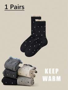 1双/2双/3双/5双装 女士加厚保暖蕾丝波点船袜，秋冬季舒适袜 - 彩色 - 查看 21