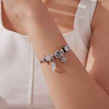 WOSTU 1个925纯银哑光雪花企鹅吊坠，配硅胶隔珠，适合女士手链，时尚DIY饰品礼品 - 銀色 - 查看 3