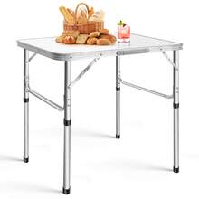 Tavolo Da Campeggio Pieghevole With Altezza Regolabile 35/60 Cm, For Escursionismo, Picnic, Garden, Spiaggia, Feste E Balcone - 白色 - 查看 10