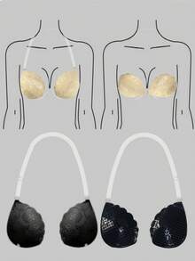 ideaCCSZ 1件/2件装蕾丝隐形文胸，白色粘性聚拢文胸，硅胶乳贴，前扣自粘设计，后背带，可重复使用，适合婚礼和无肩带晚礼服