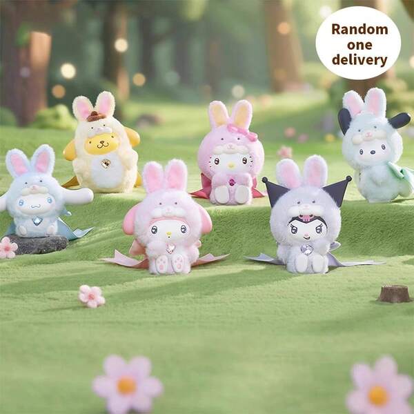 Miniso Sanrio Diamond Bunny Blind Box - Fantasia de Coelho com Orelhas de Vários Personagens + Figura de Pelúcia com Detalhes Exquisitos de Diamantes - Ideal para Colecionadores, Decoração de Casa e Presente de Aniversário (1 unidade enviada aleatoriamente)