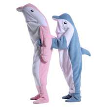 Shark Blanket Hoodie , Soft Flannel Whale Wearable Sleeping Bag, Machine Washable, Perfect For Birthdays, Parties, And Home Relaxation, Party Costume Animal Theme Blanket Plush Fabric, Dolphin Blanket - Multicolor - View 7