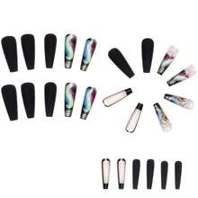 Xl Black Press On Nails Long Coffin Nails Press Ons Colorful Feathers Diamond Design Fake Nails Full Cover Acrylic Arificial False Nails Gift For Womens 24pcs{Inchcolor_nameinch:InchColorfulFeathersinch} - 多彩羽毛 - 查看 5