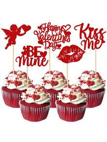 20/10 món đồ trang trí bánh ngày Valentine: Đồ trang trí bánh cupcake hình trái tim, môi và nụ hôn của thần Cupid lấp lánh, trang trí bánh kem chủ đề ngày Valentine cho tiệc cưới. - Nhiều màu - Xem 1
