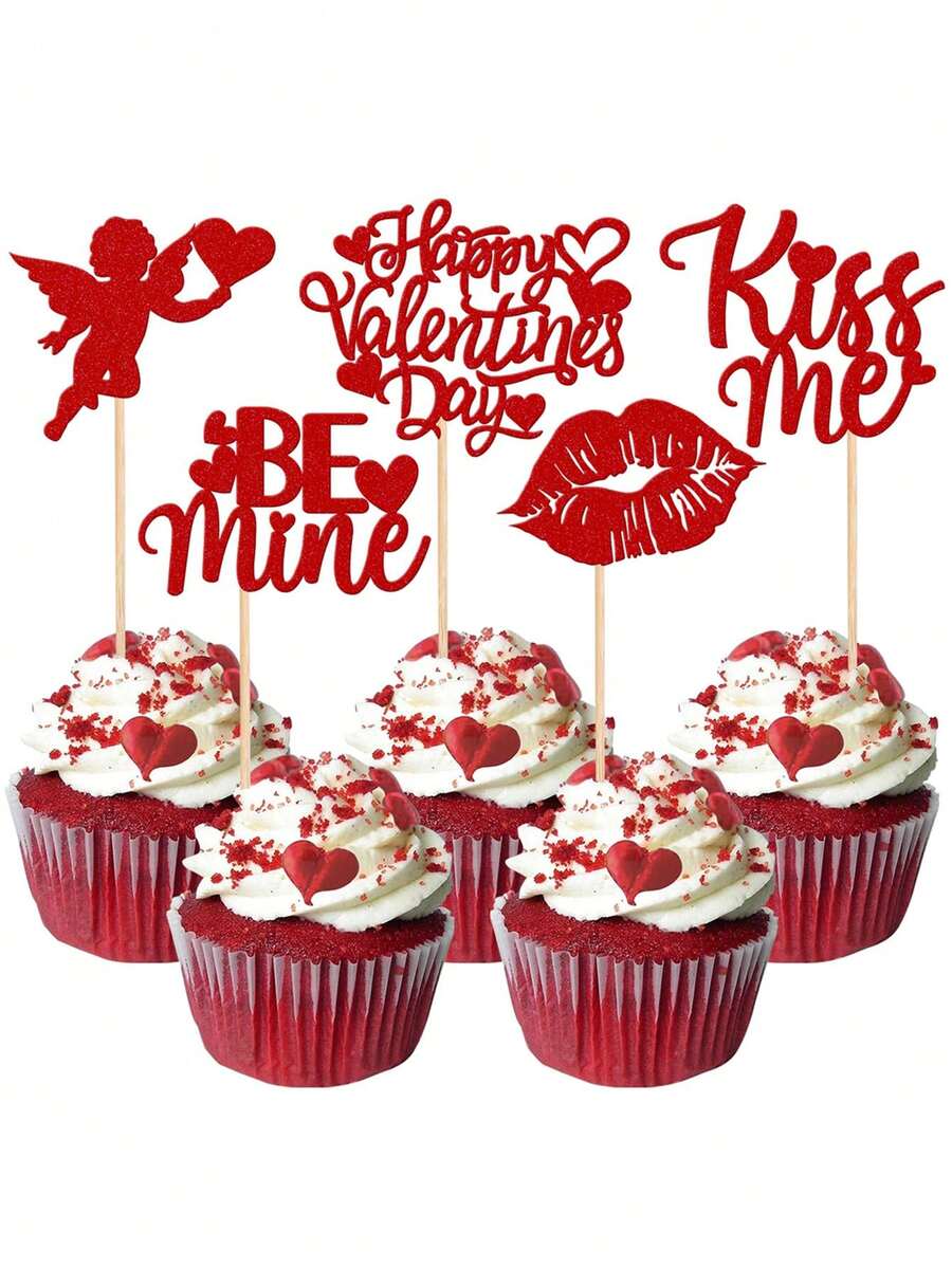20/10 món đồ trang trí bánh ngày Valentine: Đồ trang trí bánh cupcake hình trái tim, môi và nụ hôn của thần Cupid lấp lánh, trang trí bánh kem chủ đề ngày Valentine cho tiệc cưới. - Nhiều màu - Xem 1
