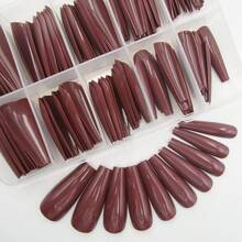 100pc Colored Coffin Press On Nails Long Ballerina False Fake Nail Tips Full Cover Manicure Design Acrylic Nails For Women Teen FFgirls (Dark Coffee){Inchcolor_nameinch:InchDarkCoffeeinch} - 黑咖啡 - 查看 4