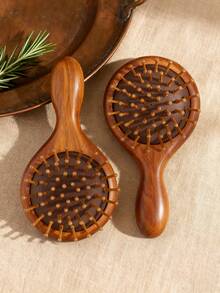 1pc Sandalwood Air Cushion Massage Hair Brush, Minimalist Natural Wood Color, Compact & Portable, Soft Air Cushion Design, Suitable For Women, Travel & Gift - Brown - View 7