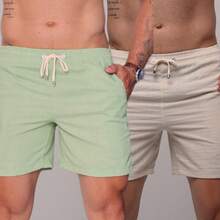 Men's Linen Shorts, Men's Linen Bermuda Shorts, Men's Casual Shorts, Premium Linen Shorts, Linen Dress Shorts, Men's Summer Shorts, Men's Slim Bermuda Shorts, Comfortable Men's Shorts, Stylish Men's Clothing, Men's Summer Fashion, Casual Men's Look, Shorts With Pockets, Men's Drawstring Shorts, Men's Beach Outfit, Lightweight Men's Shorts, Casual Weekend, Christmas, Father's Day, New Year's, Valentine's Day, Elegant, Basic - 淺綠色/米色 - 查看 1