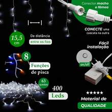EX DECOR Pisca Pisca Cascata De Natal 400 Leds 10 Metros 8 Funções 220v Prova D'Água - Multicolorido - Visão 3
