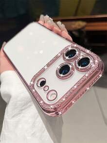Luxury Sparkling Rhinestone Lens Protection Coated Anti-Drop Phone Case With Glitter Makeup Mirror Stand Holder, Compatible With IPhone 17 Pro Max, 17 Pro, 17, 16 Pro Max, 15, 14 Plus, 13, 12 Pro Max, 11, 17 Air, High-Quality Shockproof Protective Cover - Pink - View 5