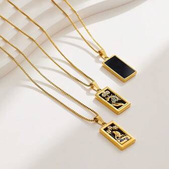 1pc Black Tarot Card Pendant Necklace, Stainless Steel Necklace Suitable For Both Men And Women, Suitable For Daily Wear, Birthday Party Jewelry Gift