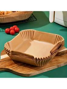 100pcs  Disposable Air Fryer Liners (6.3''), Square Paper Air Fryer Liner Pots, Paper Basket Bowls, Baking Trays, Oven Accessories, Baking Tools, Kitchen Gadgets, Kitchen Accessories - Brown Blocks - 100 - View 5