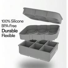 Combo Bandejas de silicona para cubitos de hielo - Bola de hielo esfrica y moldes cuadrados grandes para cubitos de hielo - Negro - gris - Ver 4