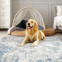 Ruggnovea - Alfombra de área de 3 x 5 pulgadas lavable a máquina estilo clásico tradicional plegable delgada retro antideslizante para interiores con estampado floral recámara sala de estar - azul - Ver 4