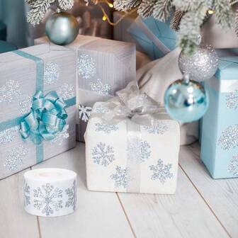 500张/卷 激光雕刻圣诞雪花贴纸 圣诞节节日礼物装饰贴纸 防水自粘派对信封贴纸