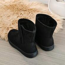 女士加厚纯色户外人造毛皮内衬雪地靴，休闲冬季户外 - ZK-2403黑色 - 查看 7