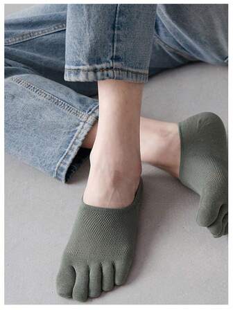 5双装（颜色随机）男士透气网眼薄款五指袜，吸湿排汗踝部保暖船袜，夏季适用