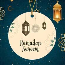 水彩渐变灯笼设计，阿拉伯文字圆形亚克力吊坠装饰，适用于庆祝活动、礼盒和派对用品，是馈赠亲朋好友的完美礼物，也可用于节日汽车装饰，营造节日氛围。 - 亞克力-單孔圓0.3 - 查看 4