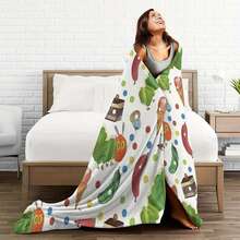 Cozy Caterpillar-Themed Flannel Throw Blanket - Ultra-Soft, All-Season Comfort For Sofa & Bed, Modern Digital Print Design, Machine Washable Polyester, Perfect For Travel, Camping & Naps, Flannel, Unique Holiday Gift, Cozy Flannel Blanket - Multiple Sizes Available, Ultra Soft For Sofa/Bed, Winter Necessity - 彩色 - 查看 7