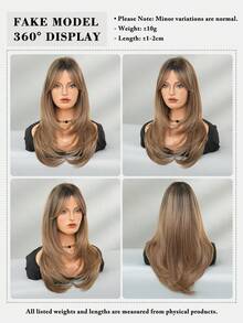 NICKY WALL Ombre Blonde Brown Wigs Long Straight Layered Wig With Curtain Bangs Dark Roots High Density Wig Heat Resistant Synthetic Fiber Wigs For Women & Daily Party Four Seasons Use 24 Inch - Brown Highlight - View 7