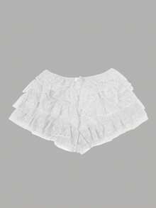 Y2K Ballet Style Summer Sweet Elastic Waist White Multi-Layer Ruffled Lace Trim Slim Fit Mini Shorts Beach Vacation Festival - White - View 6