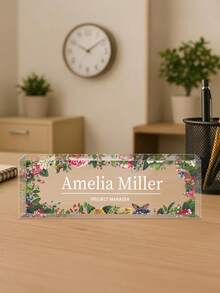 Personalized Acrylic Desk Nameplate With Succulent Floral Design,Contemporary Style Office Decor, Ideal For Bedroom, Custom Name Psychologist Office Sign For Desk, Non-Electric, Perfect For Christmas And Halloween Gifts - Multicolor - View 25