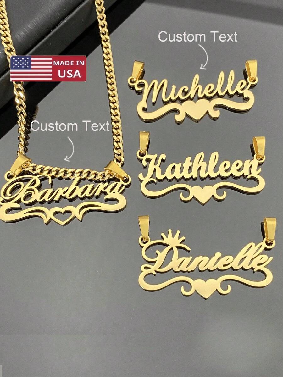 Customized Dainty Nameplate Necklace, Custom Name Stainless Steel Necklace, Personalized Nameplate, Golden Love Gold Name Necklace, 18K Gold Filled Name Necklace,Suitable For Women, Personalized Gift For Friends, Couples And Family, Special Design Birthday Gift Jewelry Gold Stylish,Fall Fashion,Vintage,Unisex,Simple,Casual,Hipster,Goth,Punk Custom,Personalized,Unique Ideal Gifts For Her Her,Boyfriend,Girlfriend,Dad,Mom,Family,Friends,Pets,Son,Daughter,Grandparents For Anniversaries,For Valentine's Day,For Mother's Day,For Birthdays,For Graduation,For Father's Day,For Weddings,For Daily Wear,For Party,For Prom - 彩色 - 查看 1