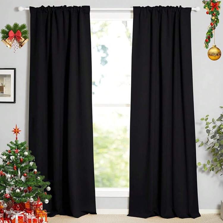 Cortinas Blackout para Recamara,2 Paneles,Aislamiento Térmico y Reducción Ruido,Suave Cortinas con Bolsillo para Barra en la Parte Superior, para Habitación, Oficina y Salón(Rojo,52x95) - Negro - Añade 5