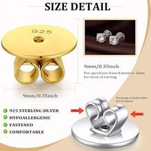 Earring Backs - Locking Safety Lifter Secure Hypoallergenic Silver Magic Earring Backs Replacement For Stud - B:扁平耳環底托 - 金色和銀色 - 查看 6