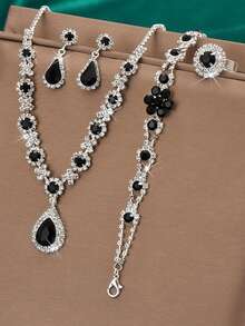 مجموعة مجوهرات فاخرة متعددة الألوان من الأحجار الكريمة 1 طقم، تشمل أقراط وسوار وخاتم وقلادة 4 قطع، مناسبة للنساء لارتدائها في المناسبات الخاصة كالخطوبة والزفاف والحفلات الراقية وعيد الميلاد وعيد الهالوين وحفلات عيد الميلاد