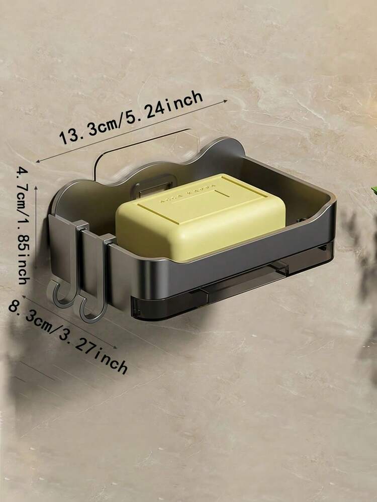 1 Piece Of Gray Soap Dish With Drainer, Self-Adhesive Wall-Mounted Soap Dish Without Drilling, Suitable For Bathrooms, Kitchens, And Dormitories, Saving Space, A Must-Have For Home And Bathroom. - 灰色 - 查看 5