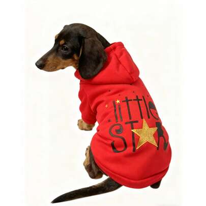 1pc 2025 New Pet Clothes Dachshund Dog Red Star Sweatshirt, Pet Apparel For Dogs & Cats, Holiday Christmas Outfit For Small/Medium Pets, Unique Christmas