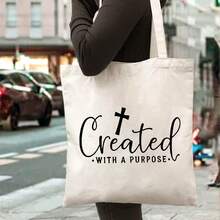 Christian Tote Bag With Created With A Purpose Print - Large Capacity Durable Polyester Handbag Outdoor, Party, Travel & Shopping - Stylish Minimalist Design With & Inspirational Quote, Reusable Grocery Bag, Party Accessory, Minimalist Design, Sturdy Handle Construction, Alcohol Design Tote Bag, Alcohol Bag, Good Bag, Canva Handbag, Sister Shopper, Inappropriate Women, Book And Snack Tote, Shopping Bag, Fabric Bag, Food - 1pc - 查看 1