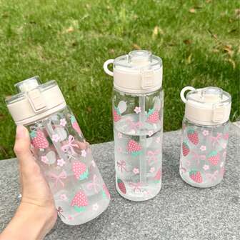 1pc 14oz 20oz 27oz Vintage Drinkware Strawberry Bow Flower Reusable Water Bottle, Water Cup For Cold Drink, Reusable Ice Coffee Mug, Bottle For Smoothies, Beach Parties, Birthdays, Weddings, Anniversaries, Mother's Day, Summer Hydraion