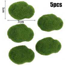 5 Stücke künstliche grüne Moosfelsen, Kunstmoos Steine Ornamente für Heim, Garten, Hochzeit, DIY Miniatur Landschaftsdekoration, kleine Größe 4*5cm / 5*7cm