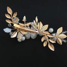 5 piezas Accesorios para el cabello de boda con flores, Set de pasadores de pelo de lujo minimalistas con perlas falsas, para verano, playa, festival, cumpleaños - Dorado - Ver 7